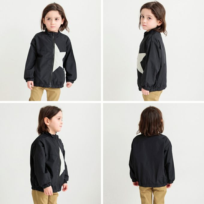 日本 BRANSHES - 潑水加工 率性星星尼龍風衣外套-炭灰