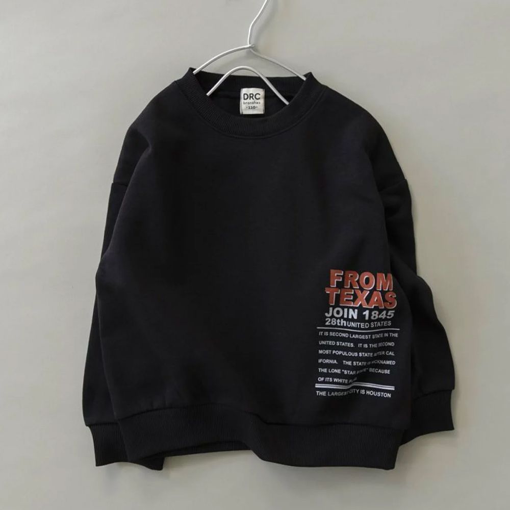 街頭塗鴉風裏起毛長袖上衣-低調文字-黑