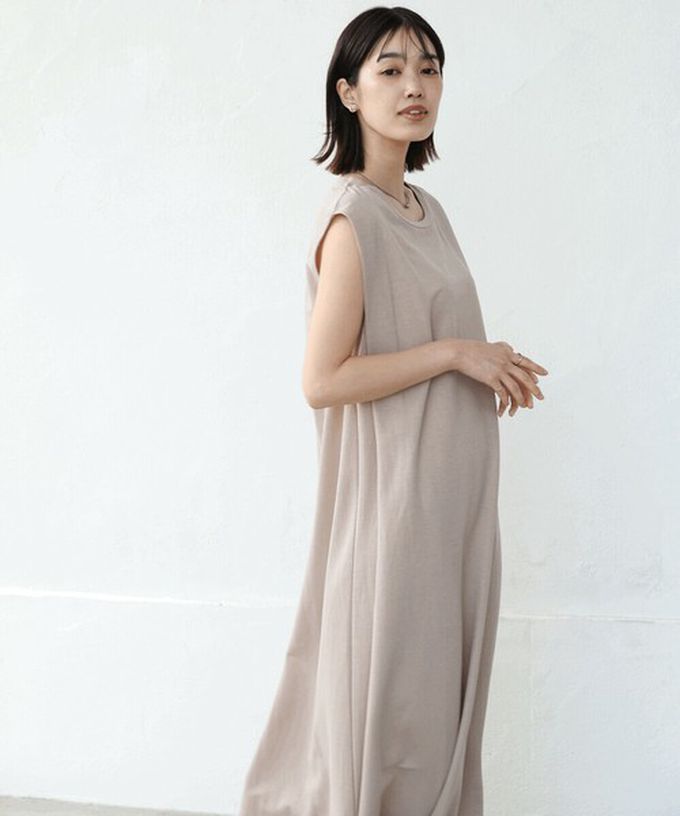 日本 Bab - 透氣嫘縈肩皺摺A字無袖洋裝-焦糖橘