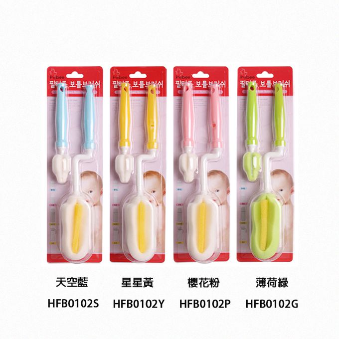 正韓 hibee - 極柔細各類水瓶/水壺/保溫瓶/奶瓶 萬用海綿刷(旋轉型)+海綿隙縫刷-HFB0102