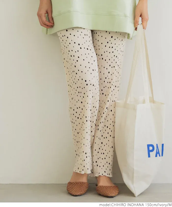 日本 COCA - 皺縮垂墜感休閒寬褲-大人-點點杏
