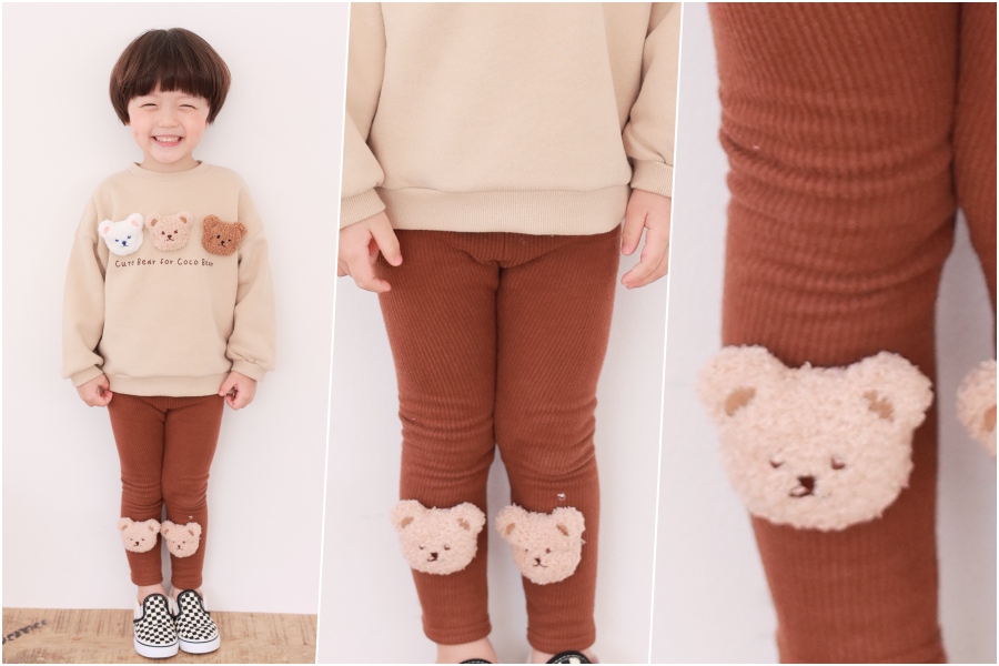 韓國 Coco rabbit - 立體熊臉裝飾內搭褲-可可咖