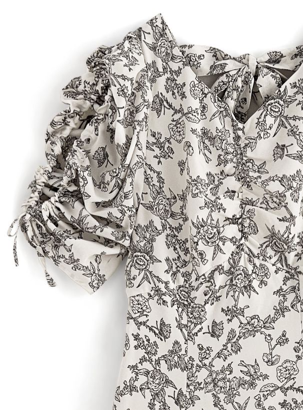 日本 GRL - 優雅歐風碎花收腰魚尾洋裝-米杏