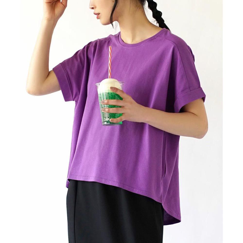 日本 zootie - 抗透汗 落肩寬鬆純棉短袖上衣-葡萄紫 (M-L)