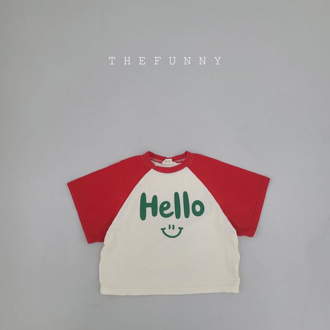 韓國 The Funny - Hello微笑印短袖上衣-米白X紅