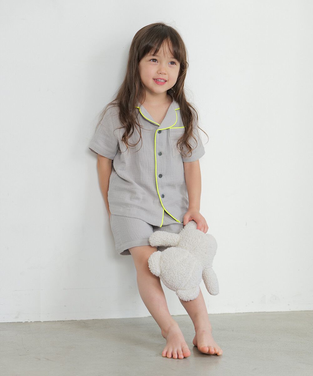 日本 riziere - 二重紗繽紛撞色滾邊家居服/睡衣-粉x藍