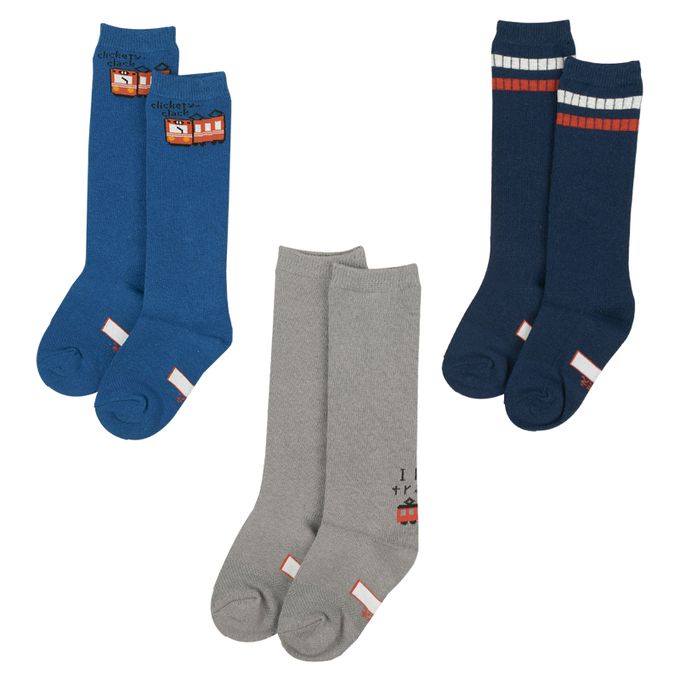 akachan honpo - 長筒襪3雙組-電車-深藍色 (9~14cm)