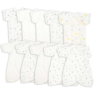 akachan honpo - 新生兒內衣10件組-按扣款-淺藍色 (肚衣:50cm蝴蝶裝:50~60cm)