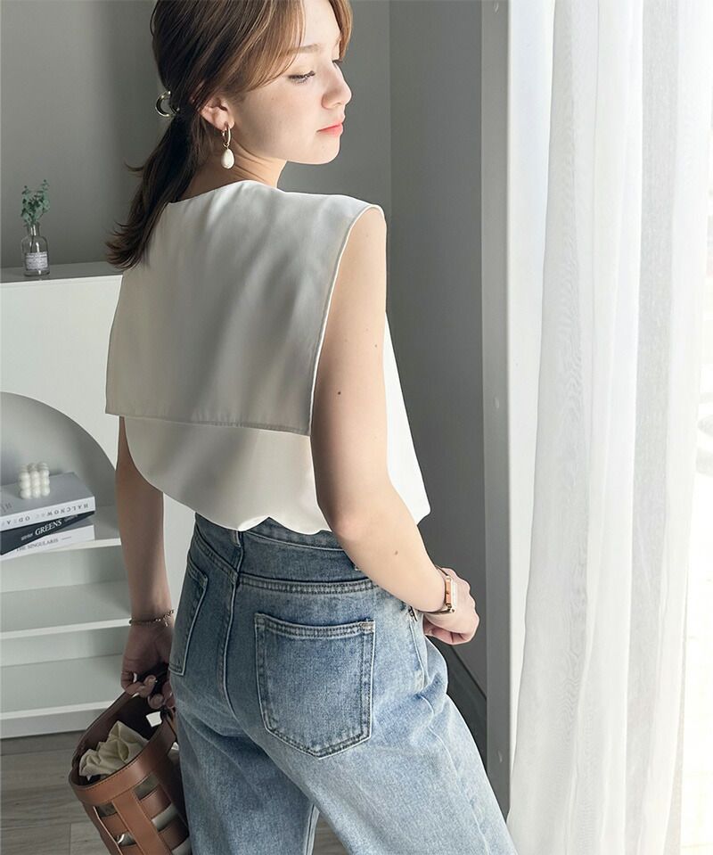 日本 Classical Elf - 優雅歌德領無袖襯衫-天使白