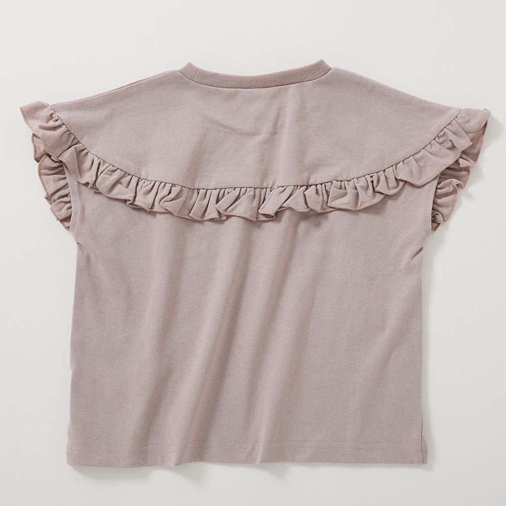 可愛女孩短袖上衣-整圈荷葉邊-煙燻粉