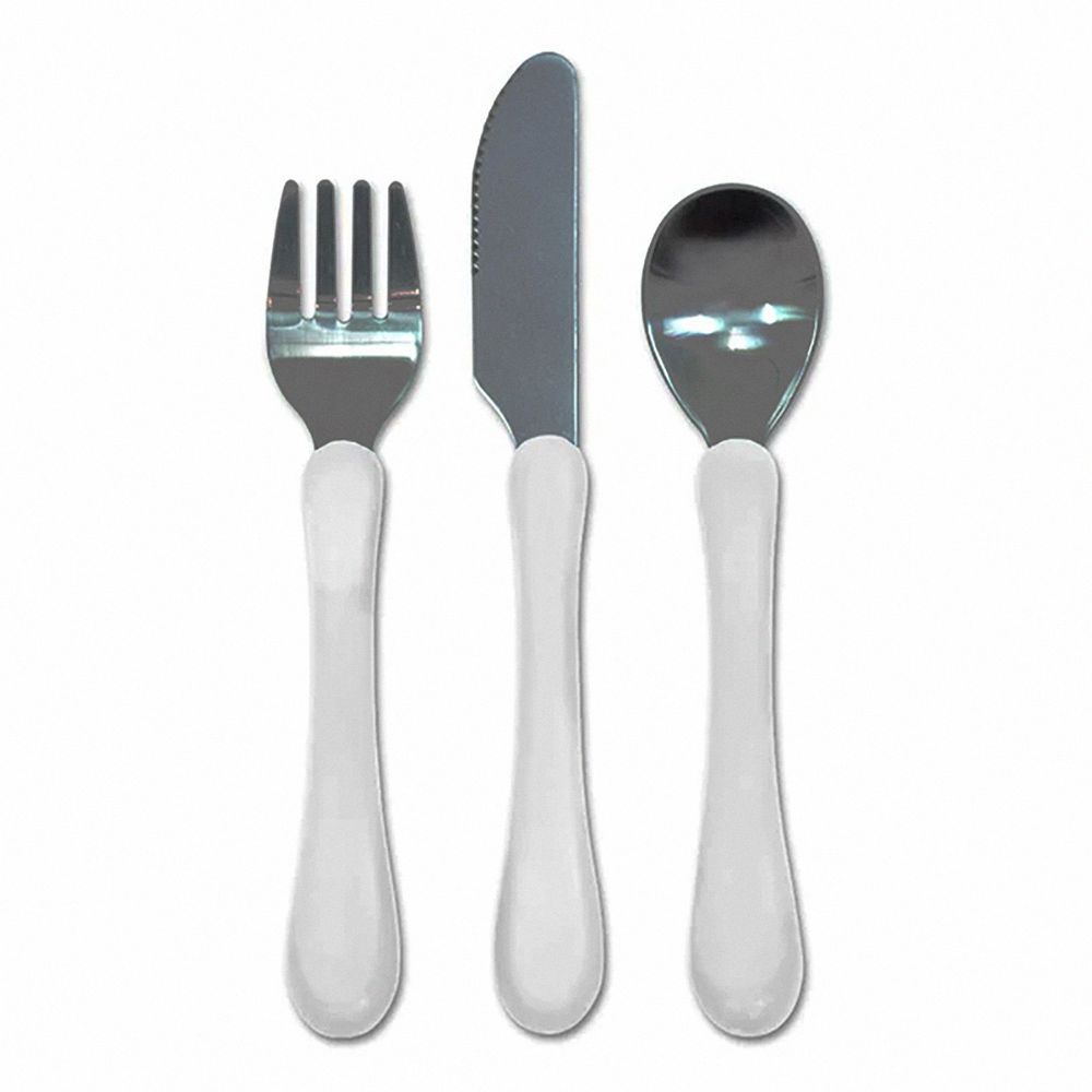 美國 green sprouts - 小綠芽寶寶學習吃飯湯匙叉子3入組-純白組