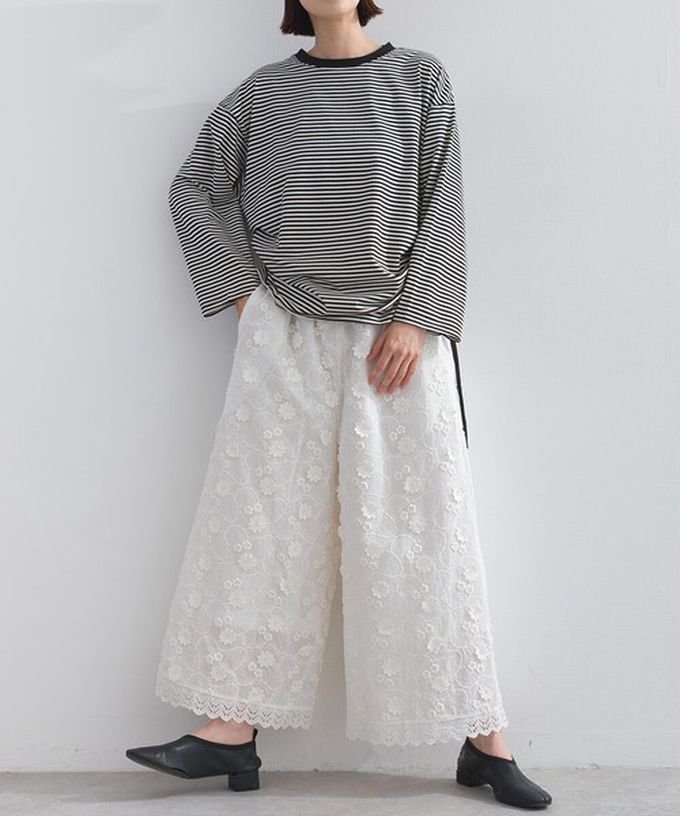 日本 Lupilien - 100%棉 奢華滿版緹花刺繡寬褲-白