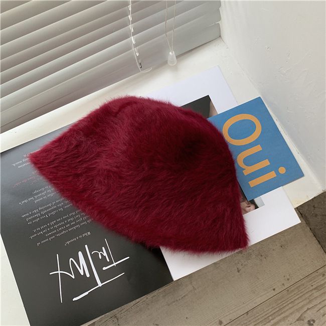 復古百搭絨毛漁夫帽-黑色 (M(56-58cm))