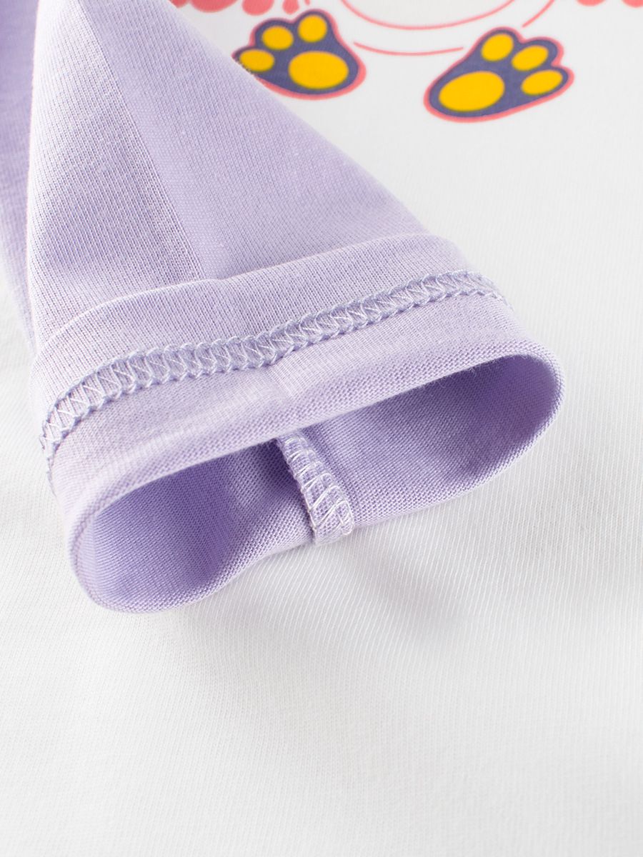 純棉圓領薄長袖上衣-笑臉兔兔-米白+紫