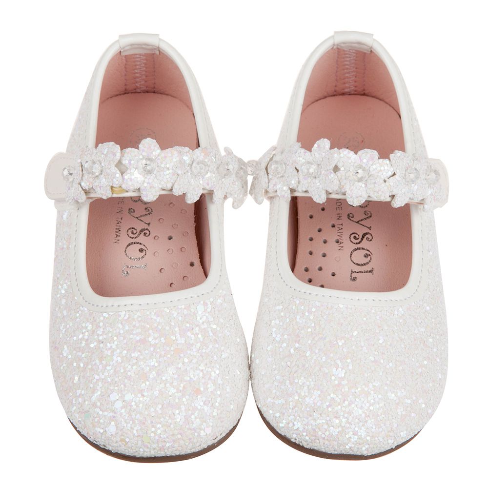 台灣製造 - 閃亮花舞白色兒童公主鞋