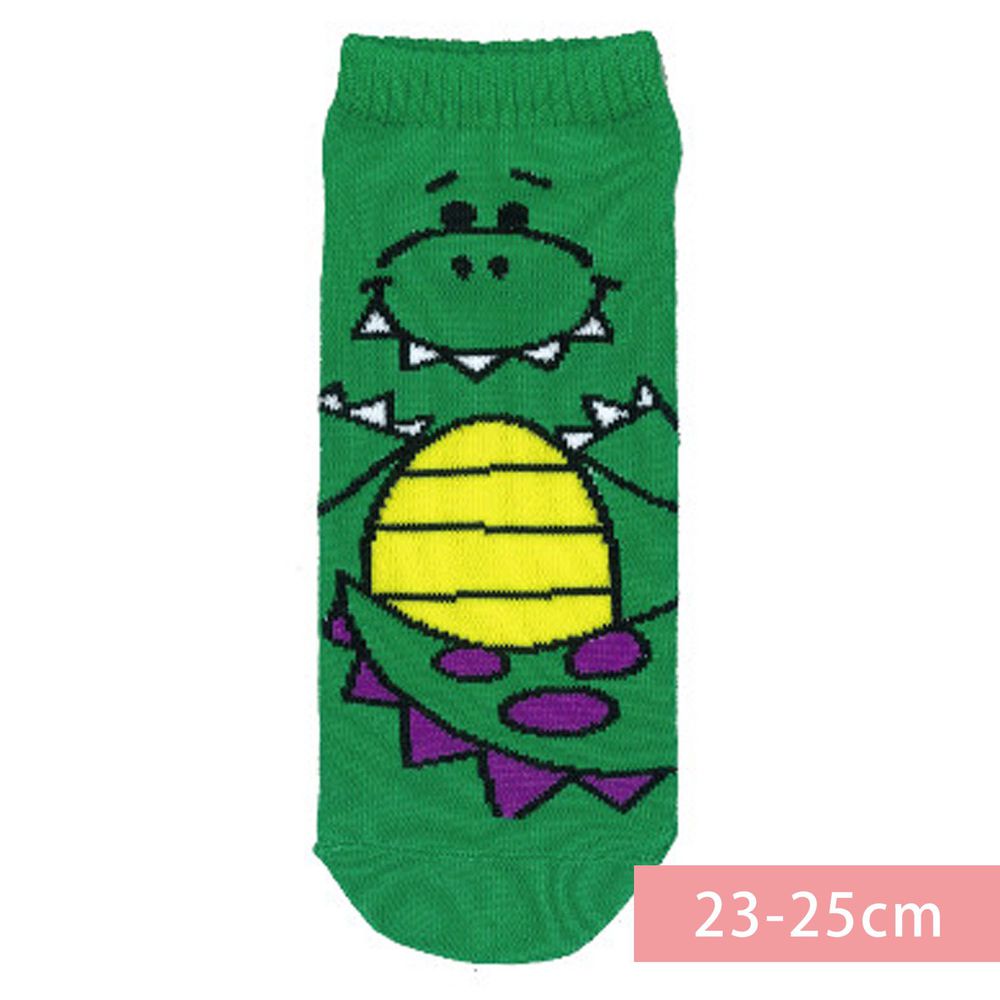日本 OKUTANI - 童趣日文插畫短襪-恐龍-綠 (23-25cm)