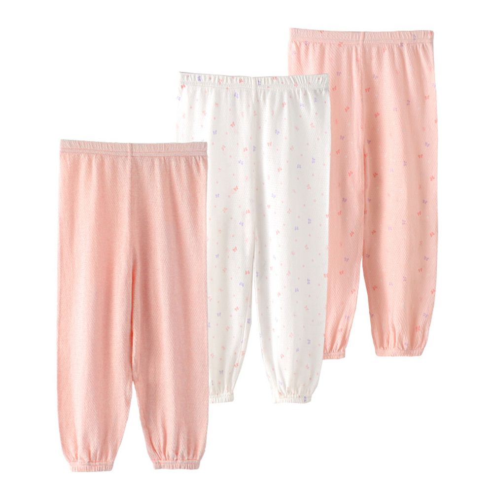 MAMDADKIDS - 網眼純棉長褲三件組-淡粉色