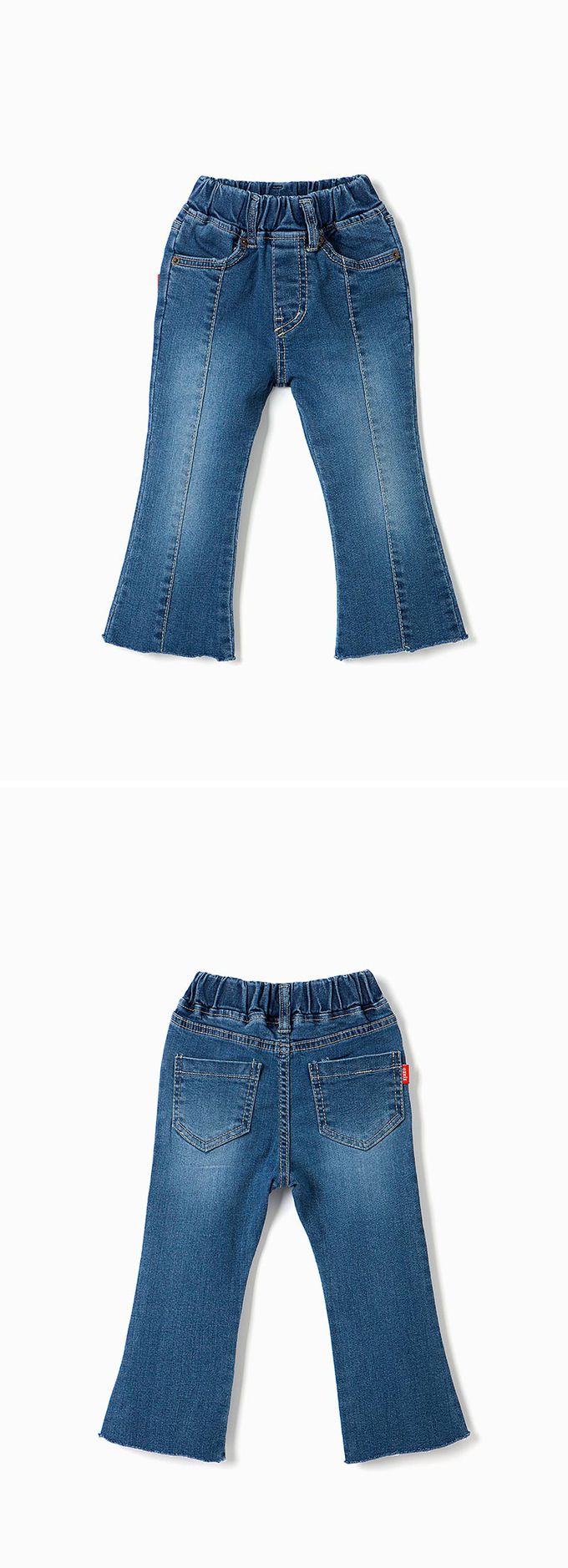 韓國 OZKIZ - 鬆緊腰修飾腿型喇叭長褲-深藍