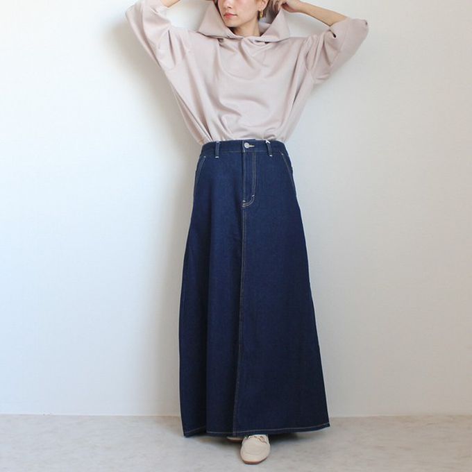 日本女裝代購 - 經典厚磅A字牛仔長裙(高個媽咪推薦)-丹寧藍