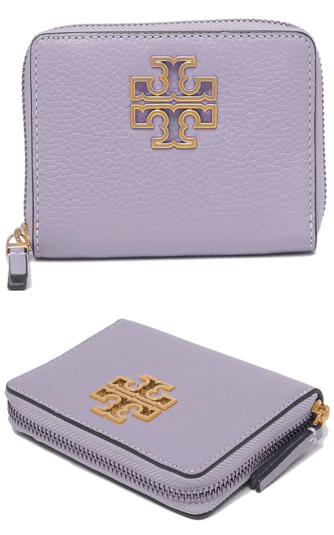 TORY BURCH - 雙T-LOGO素面拉鍊短夾 (紫色)