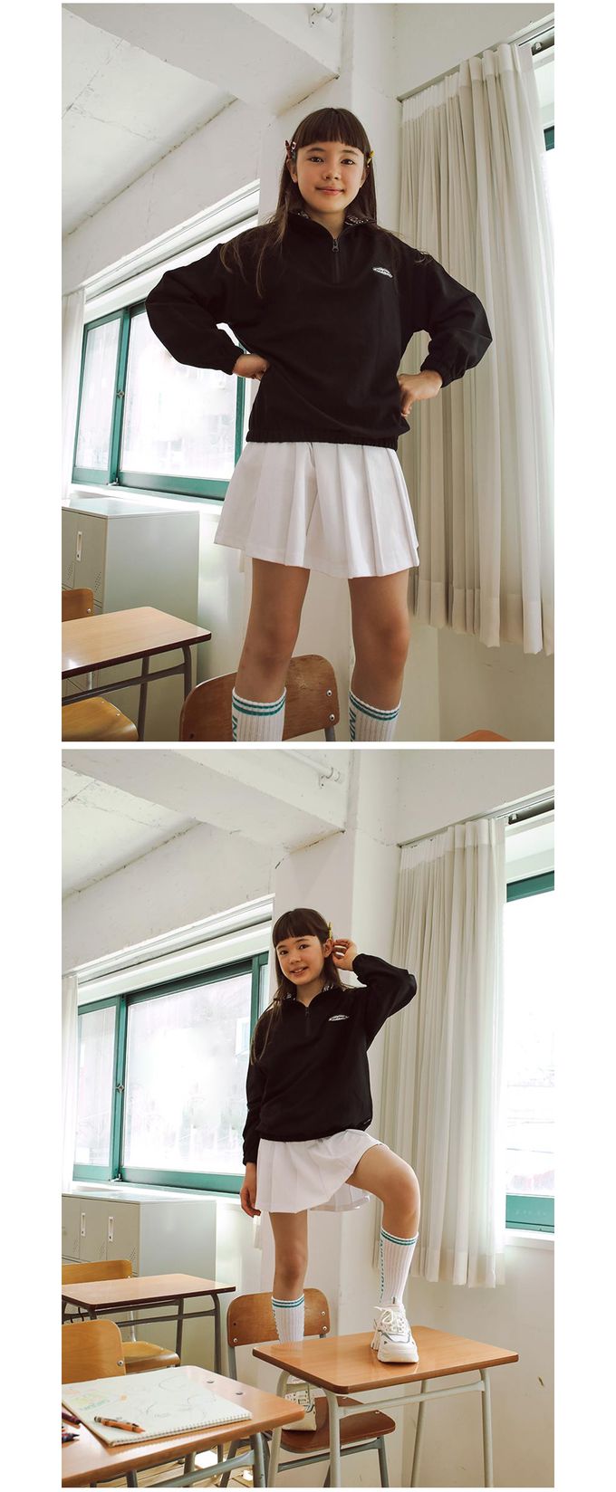 韓國 INDIVIDUEL - 品牌標誌立領拉鍊長袖上衣-黑