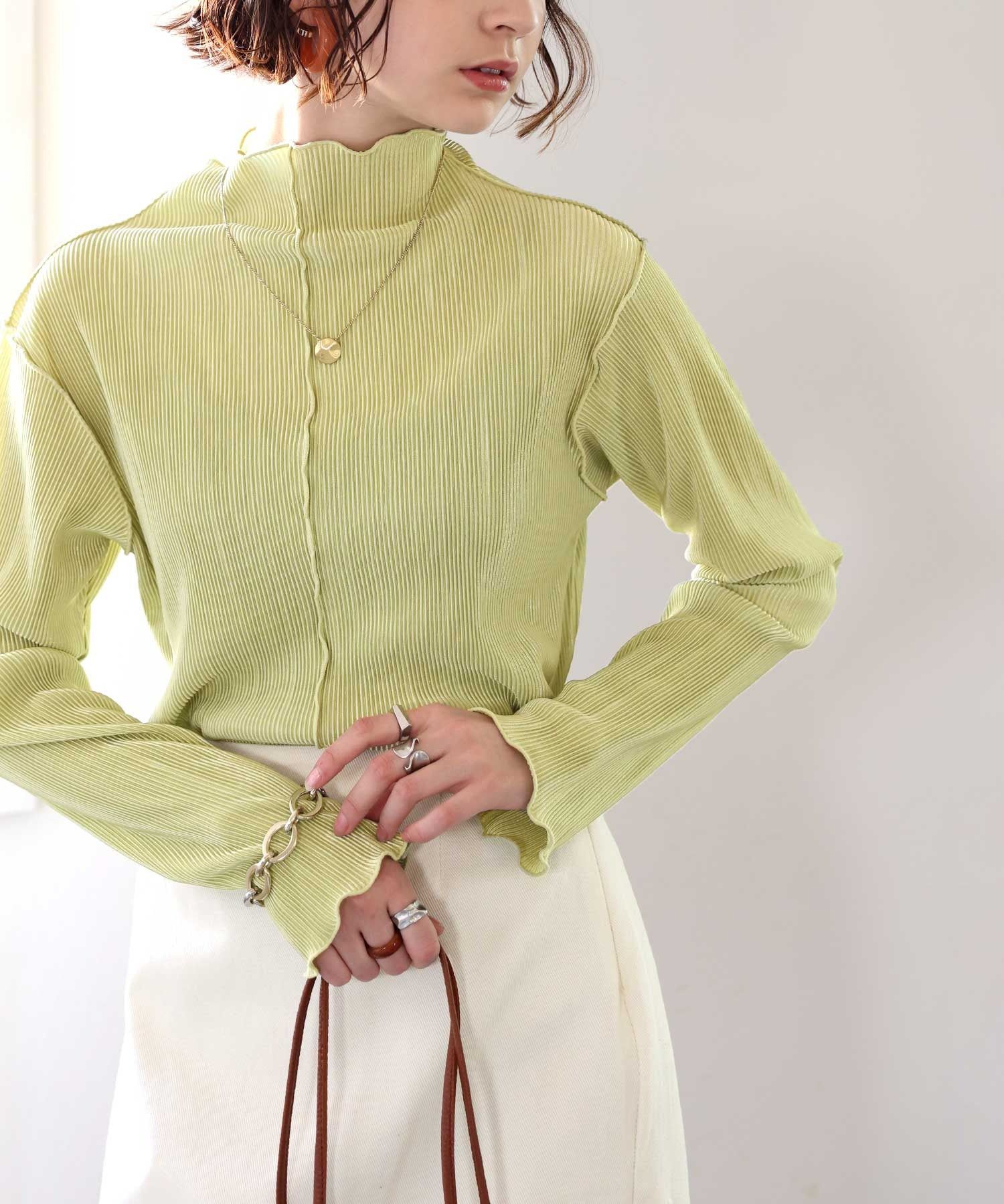 日本 Classical Elf - 光澤感木耳邊薄長袖上衣-酪梨綠