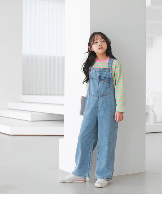 韓國 J KIDS - 頑皮牛仔連身吊帶長褲-淺藍