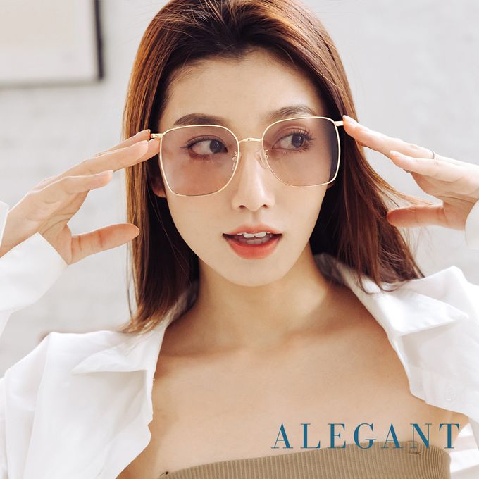 ALEGANT - 時尚格調丁香紫幾何線條金色方框墨鏡│UV400太陽眼鏡