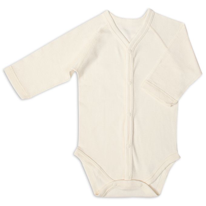 akachan honpo - 長袖有機包屁衣2件組-前開式-象牙白色