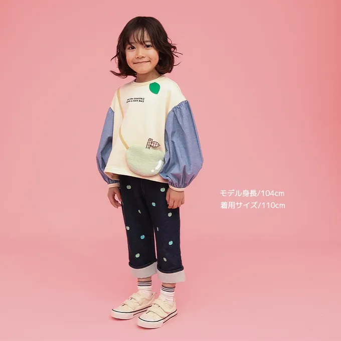 日本 ZOOLAND - 水果樂園 滿版印花摺邊七分褲-蘋果-海軍藍