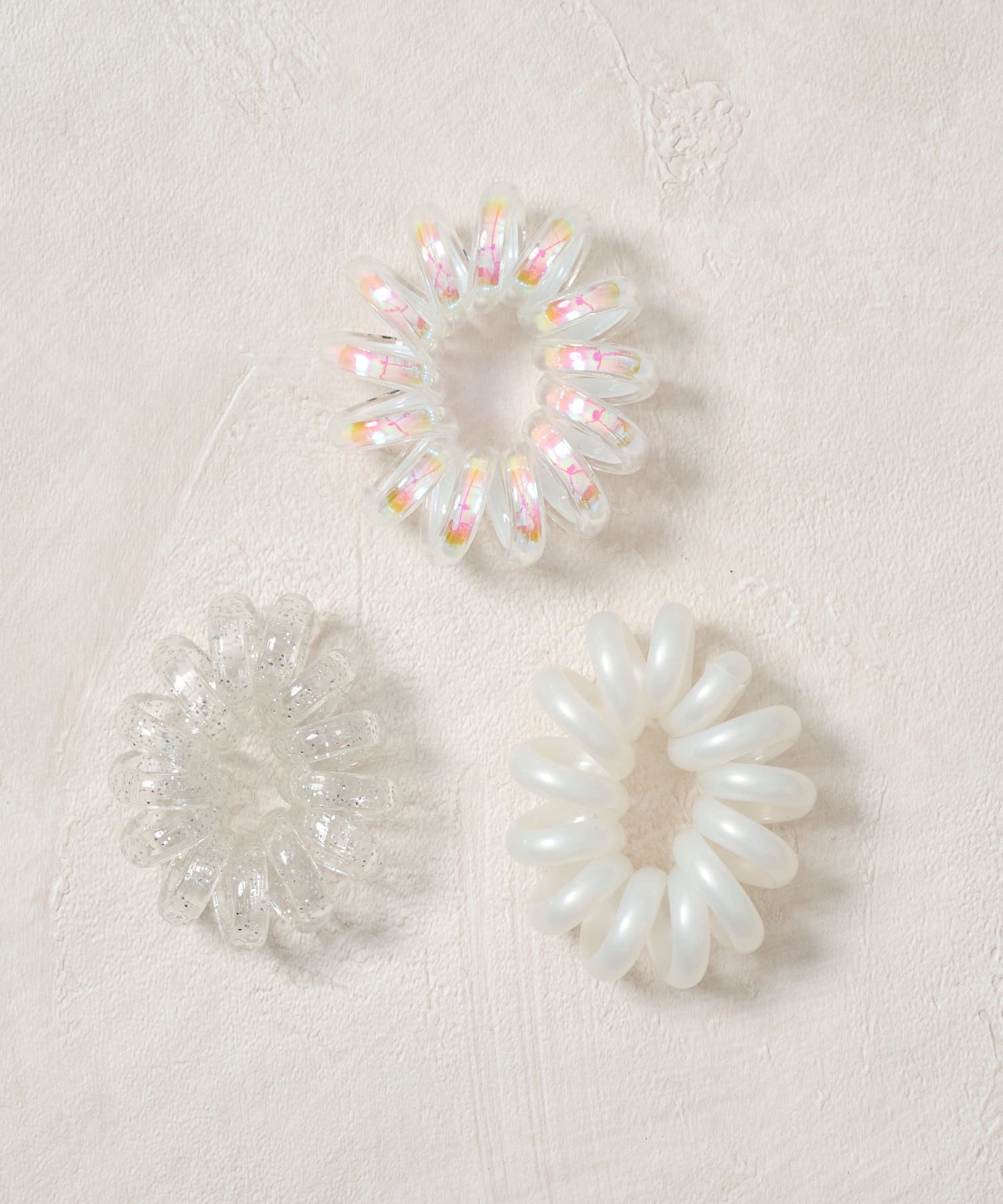 日本 Lattice - 彈力無痕電話線髮圈3件組-質感消光-透明