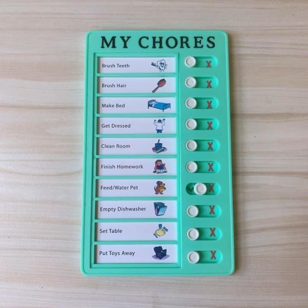 可替換式自律學習打卡板-MY CHORES-綠色 (20x12cm)-一張英文字卡＋一打卡板
