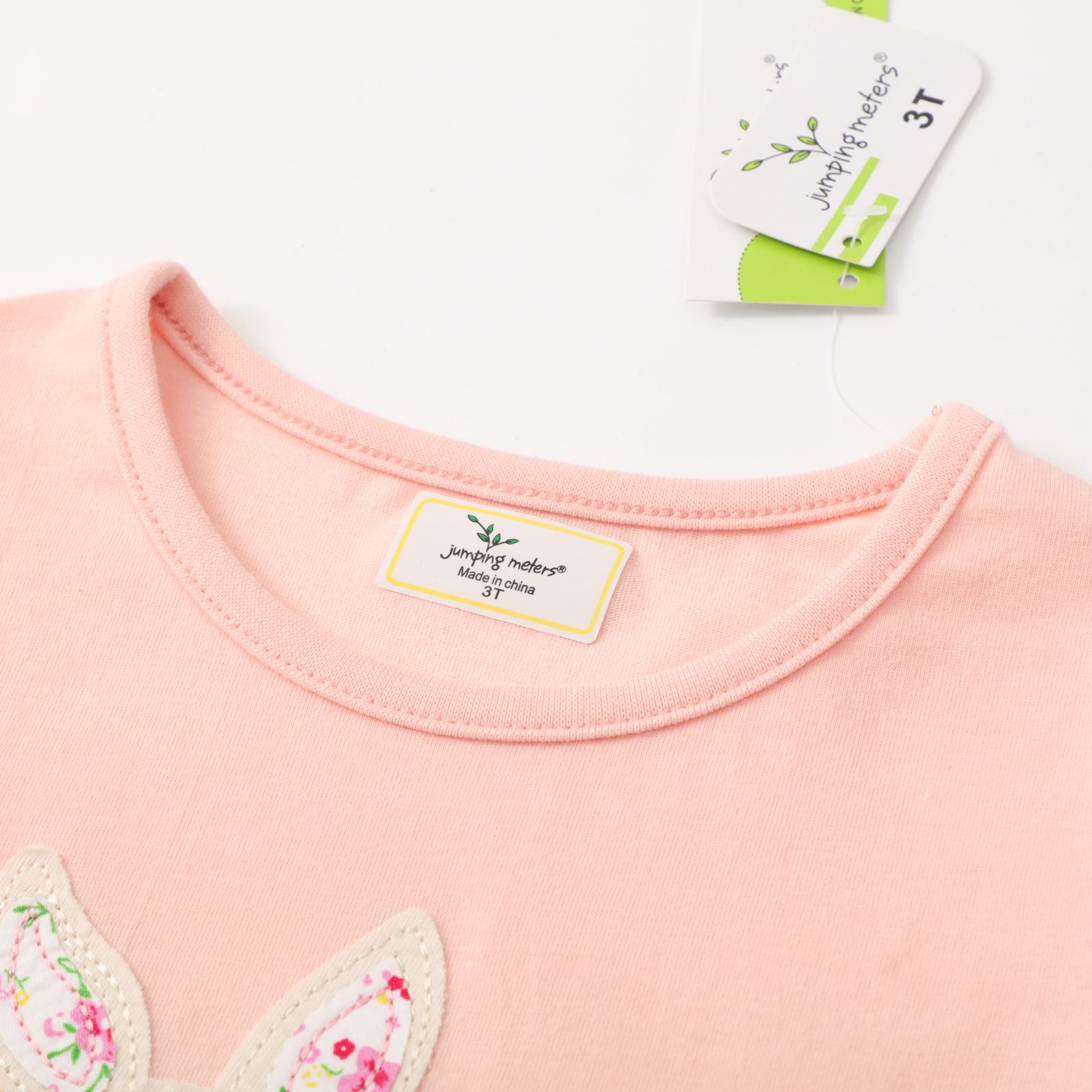 Jumping meters - 棉質圓領長袖上衣-花兔兔精靈-粉橘色