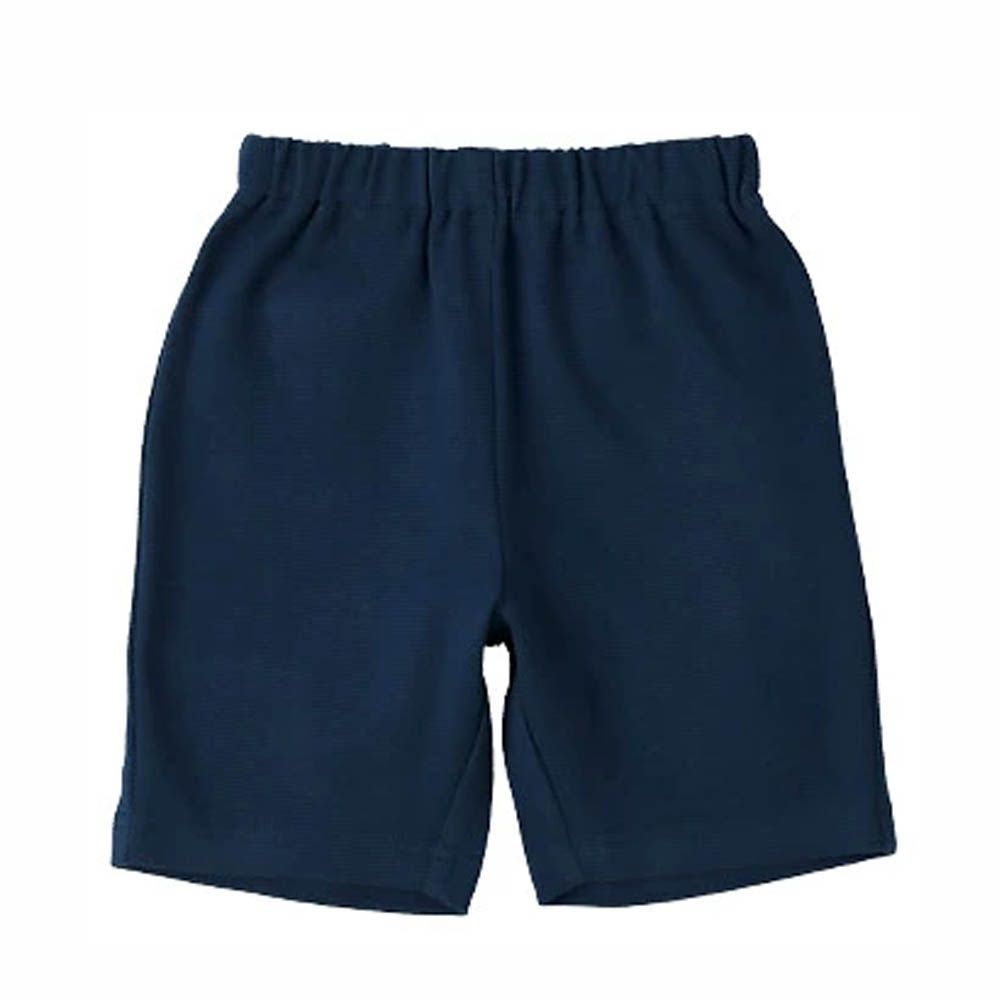 百搭印花彈力休閒短褲-素面-深藍