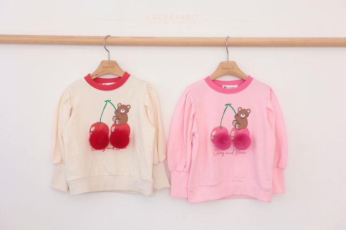韓國 Coco rabbit - 立體櫻桃小熊圓領澎袖上衣-奶油