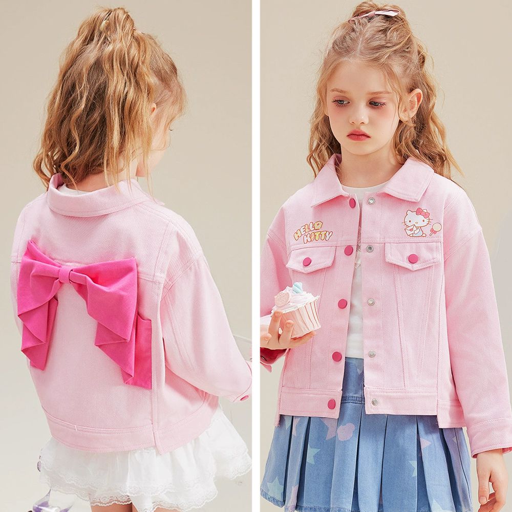 純棉牛仔外套(後背蝴蝶結)-卡通人物Hello Kitty-粉色