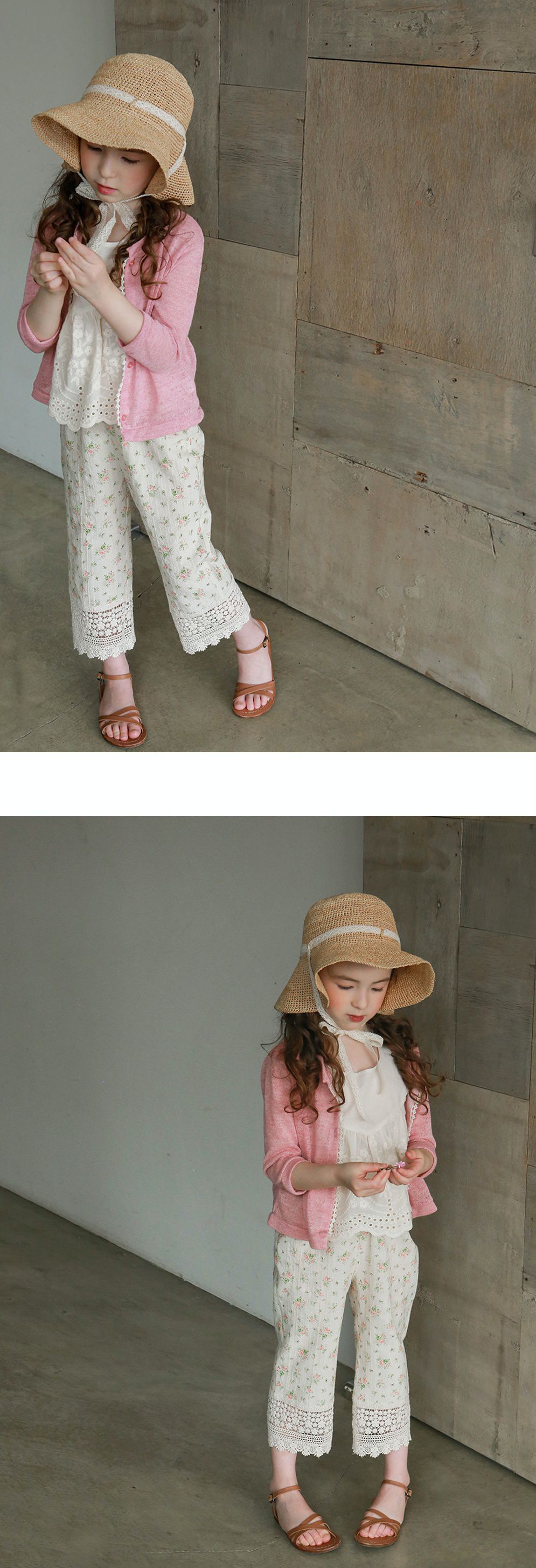 韓國 PuellaFLO - 春日碎花蕾絲下襬薄長褲