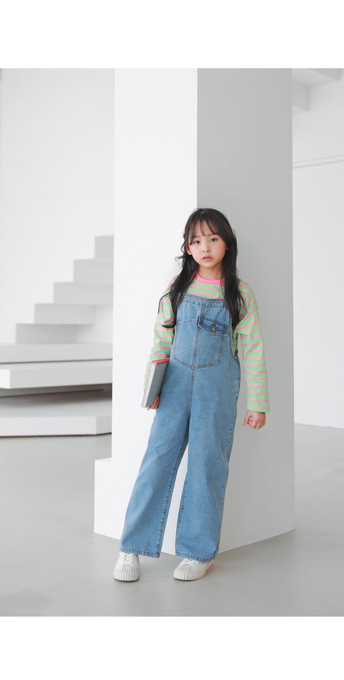 韓國 J KIDS - 頑皮牛仔連身吊帶長褲-淺藍