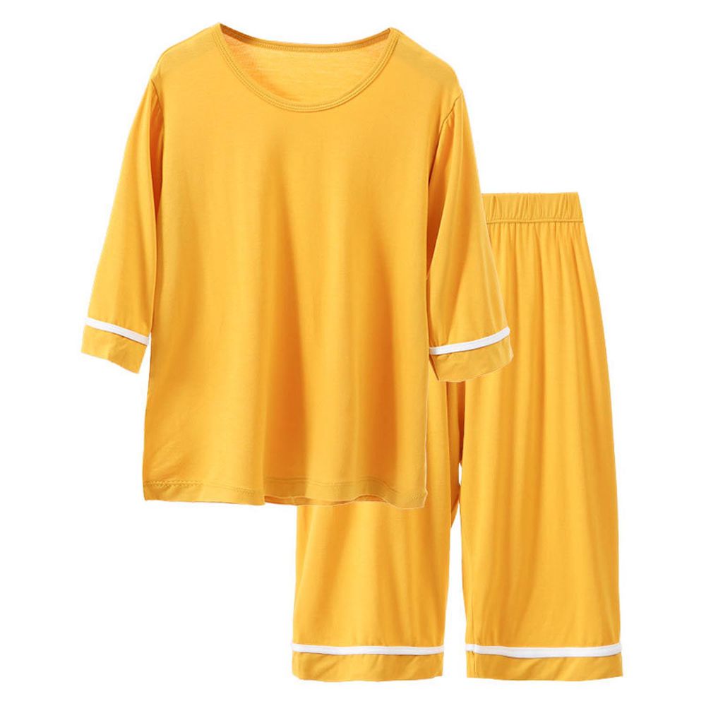 MAMDADKIDS - 素色透氣七分袖套裝/家居服-黃色