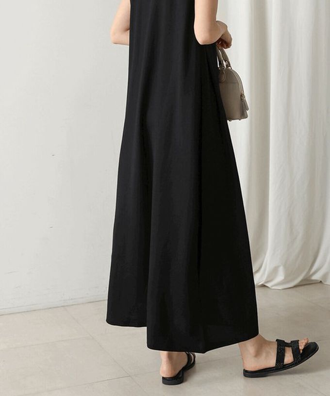 日本 Bab - 透氣嫘縈肩皺摺A字無袖洋裝-黑