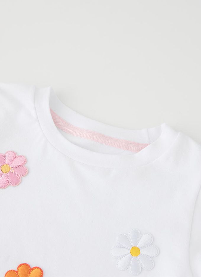 韓國 OZKIZ - 小花印刺繡短袖上衣-白