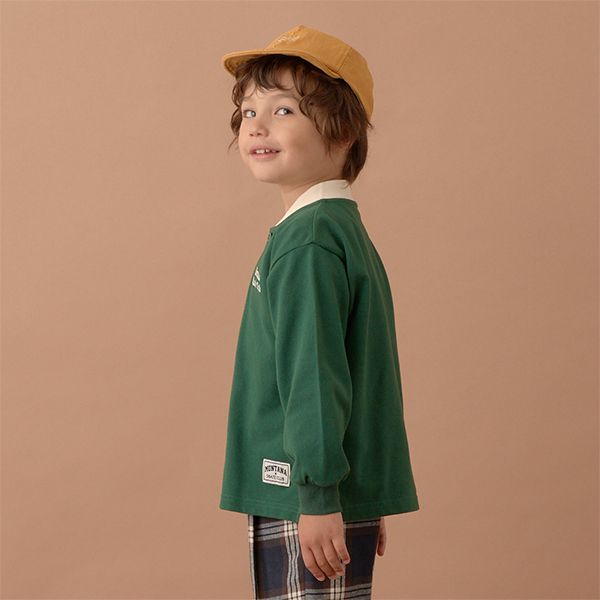 日本 b-ROOM - 運動風立領長袖Polo衫-深藍x棕