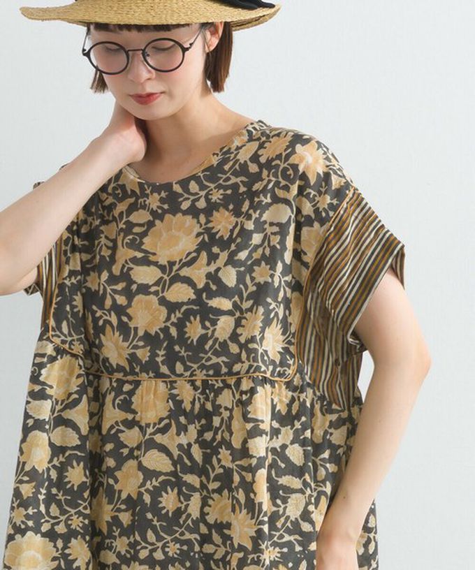 日本 Lupilien - 前後2way 自然風花卉印度棉輕盈洋裝-海軍藍