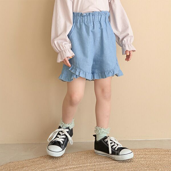 日本 Lycee mine - 可愛滿點荷葉摺邊短褲-格紋-草綠