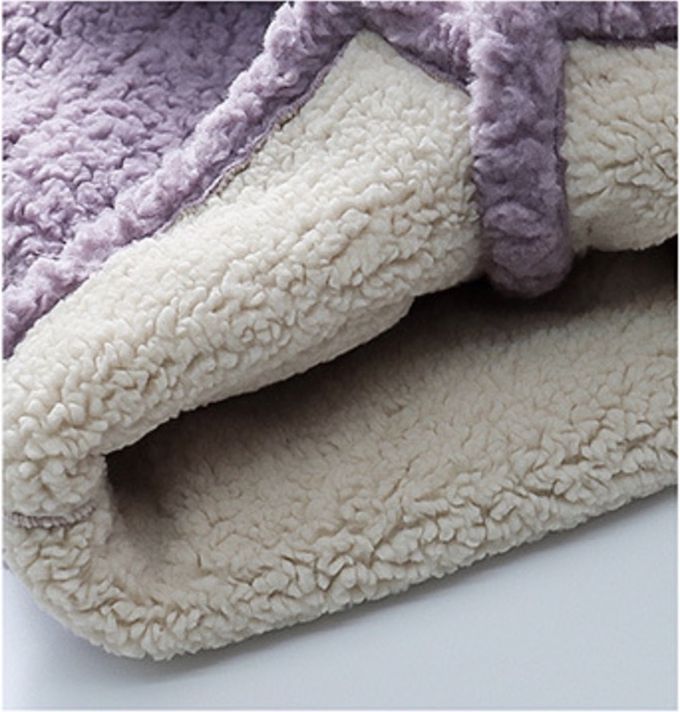 love, charlotte - 羔羊絨連帽熊耳朵中長版外套-香芋紫色