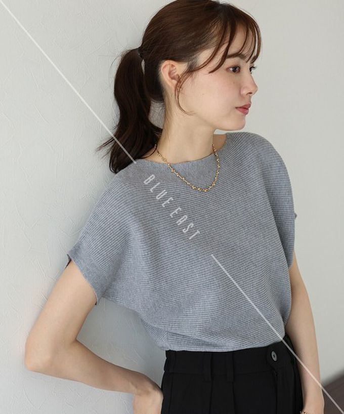 日本 BLUE EAST - 美型修身柔軟羅紋蝙蝠袖上衣-象牙