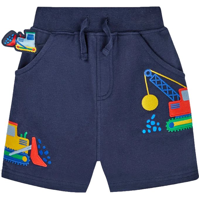 英國 JoJo Maman BeBe - 超優質嬰幼兒/兒童100%純棉綁繩短褲-推土機