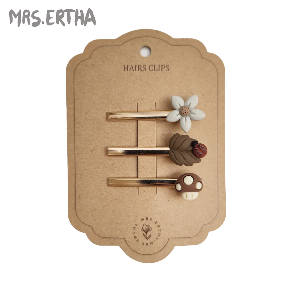 葡萄牙 MRS.ERTHA - 髮夾三入組-蘑菇花朵瓢蟲