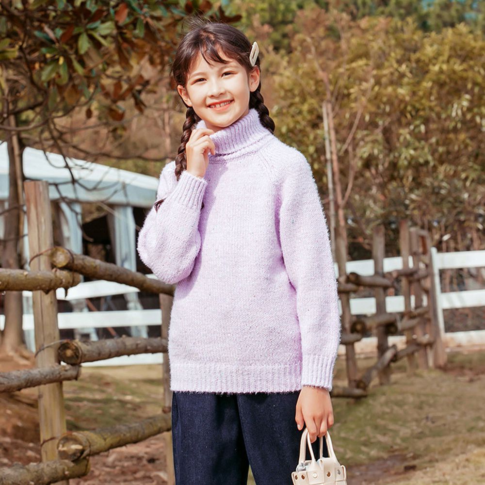 百搭秋冬針織毛衣-高領套頭-紫色