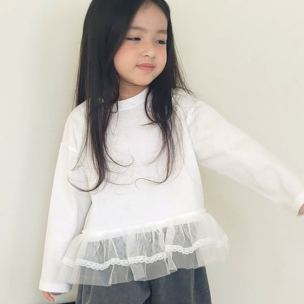 Peanuts House 網紗拼接長袖上衣-白